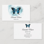 青エレガント蝶ネイルサロン美しいサロンバス 名刺 (正面/裏面)