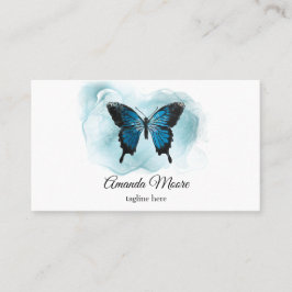 青エレガント蝶ネイルサロン美しいサロンバス 名刺