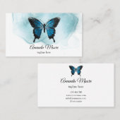 青エレガント蝶ネイルサロン美しいサロン 名刺 (正面/裏面)