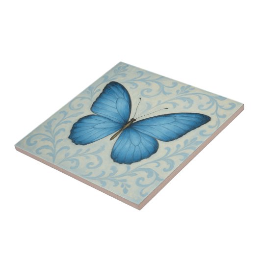 青エレガント蝶ヴィンテージ陶磁器タイル タイル (側面)