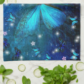 青エレガント蝶 キッチンタオル (折り畳み)