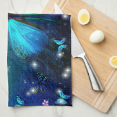 青エレガント蝶 キッチンタオル (四つ折り)