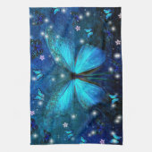 青エレガント蝶 キッチンタオル (縦)