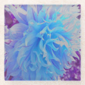 青エレガント装飾花 ガラスコースター (正面)