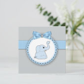 青エレガント象の赤ちゃんシャワー 招待状 (スタンド正面)