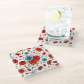 青エレガント赤と金ゴールドの思い出のケシ ガラスコースター (アングル)