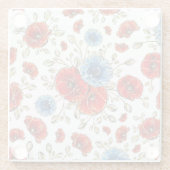 青エレガント赤と金ゴールドの思い出のケシ ガラスコースター (裏面)