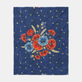 青エレガント赤と金ゴールドの思い出のケシ フリースブランケット (正面)