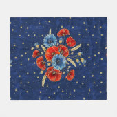 青エレガント赤と金ゴールドの思い出のケシ フリースブランケット (正面(横))