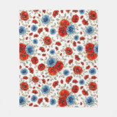 青エレガント赤と金ゴールドの思い出のケシ フリースブランケット (正面)