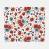 青エレガント赤と金ゴールドの思い出のケシ フリースブランケット (正面(横))