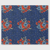 青エレガント赤と金ゴールドの思い出のケシ ラッピングペーパー (フラット)