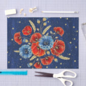 青エレガント赤と金ゴールドの思い出のケシ 薄葉紙 (クラフト)