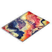 青エレガント赤の大理石アートガーリーモノグラム ノートブック (左側)