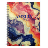 青エレガント赤の大理石アートガーリーモノグラム ノートブック (正面)