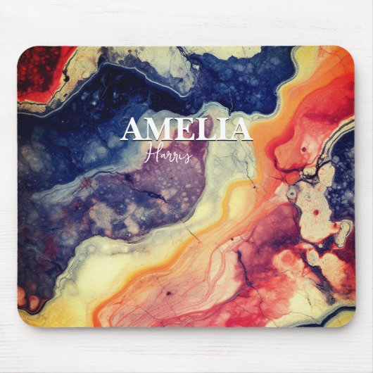 青エレガント赤の大理石アートガーリーモノグラム マウスパッド (正面)
