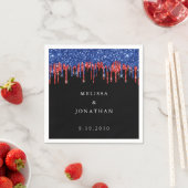 青エレガント赤グリッタードリップ愛国心結婚の スタンダードカクテルナプキン (インサイチュ)