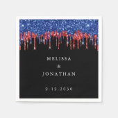 青エレガント赤グリッタードリップ愛国心結婚の スタンダードカクテルナプキン (正面)