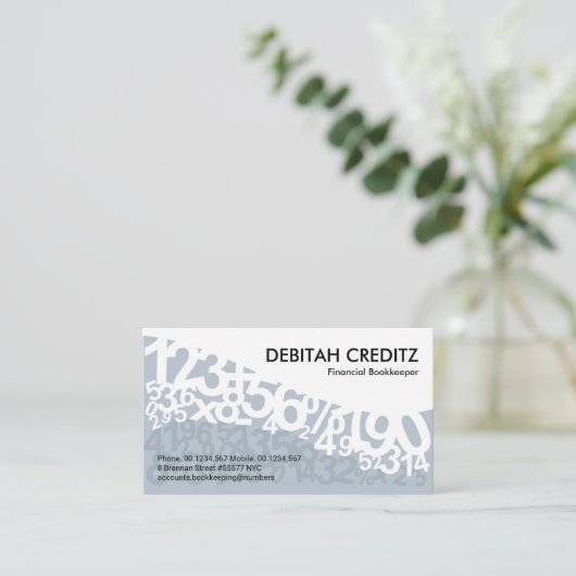 青エレガント踊り番号簿記係 名刺 (スタンド正面)