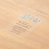 青エレガント野の花のフローラ結婚 アクリル招待状 (レイダウン)