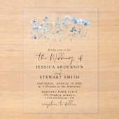 青エレガント野の花のフローラ結婚 アクリル招待状 (正面)