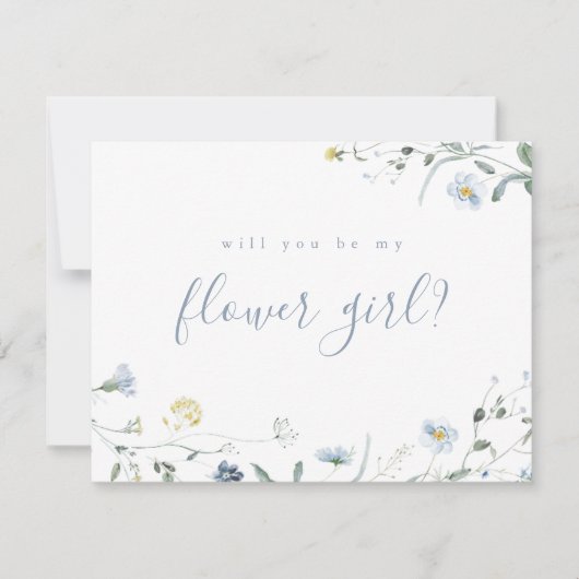 青エレガント野花の花 招待状 (正面)