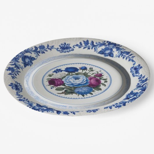 青エレガント野花フローラセラミック結婚ス ペーパープレート (アングル)