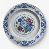 青エレガント野花フローラセラミック結婚ス ペーパープレート (正面)