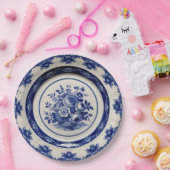 青エレガント野花フローラセラミック結婚ス ペーパープレート (パーティー)