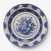 青エレガント野花フローラセラミック結婚ス ペーパープレート (正面)