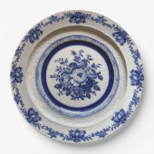 青エレガント野花フローラセラミック結婚ス ペーパープレート (正面)