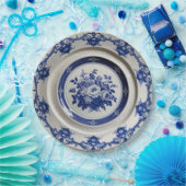 青エレガント野花フローラセラミック結婚ス ペーパープレート (パーティー)