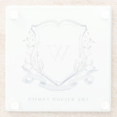 青エレガント野花水彩モノグラムクレスト ガラスコースター (裏面)