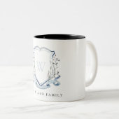 青エレガント野花水彩モノグラムクレスト ツートーンマグカップ (正面右)