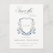 青エレガント野花水彩モノグラムクレスト 案内ポストカード (正面)