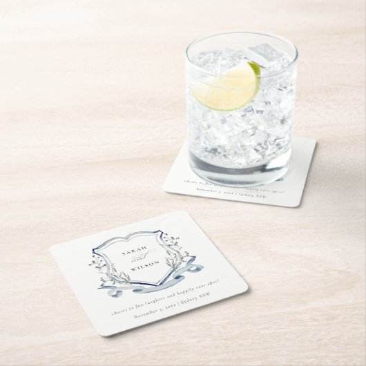 青エレガント野花水紋結婚の スクエアペーパーコースター (インサイチュ)