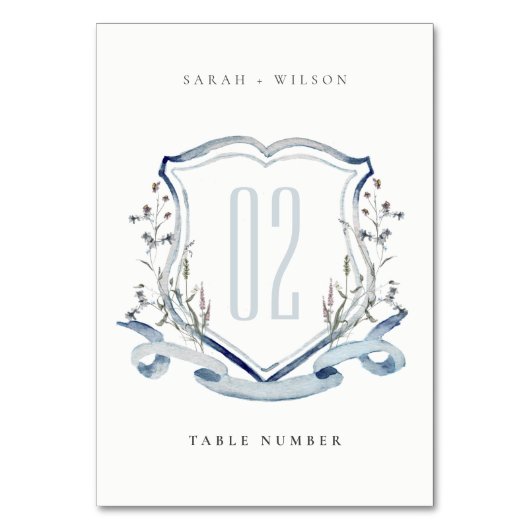 青エレガント野花水紋結婚の テーブルナンバー (裏面)