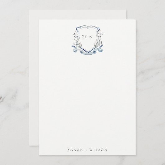 青エレガント野花水紋結婚の ノートカード (正面/裏面)