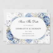 青エレガント野草水彩フローラ結婚ズ セーブザデート (正面)