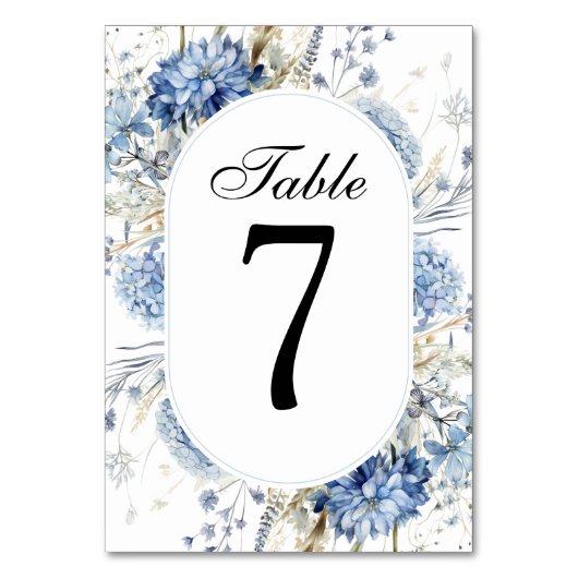 青エレガント野草水彩フローラ結婚ズ テーブルナンバー (正面)
