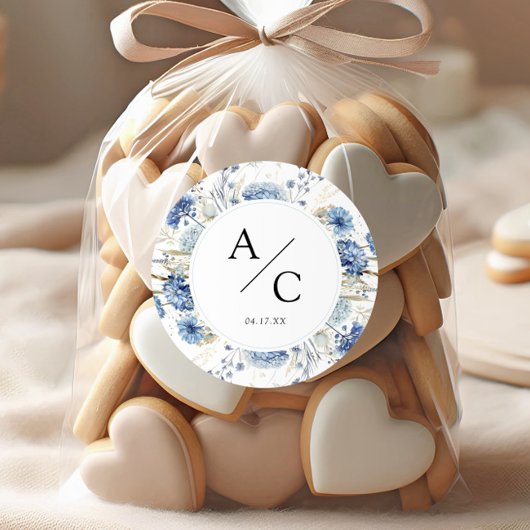 青エレガント野草水彩フローラ結婚ズ ラウンドシール