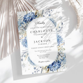 青エレガント野草水彩フローラ結婚ズ 招待状