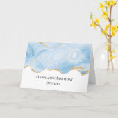 青エレガント金ゴールドアガテ縁ど誕生日 カード (黄色い花)