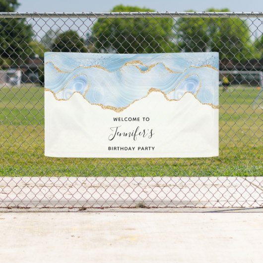 青エレガント金ゴールドアガテ縁ど誕生日 横断幕 (インサイチュ)