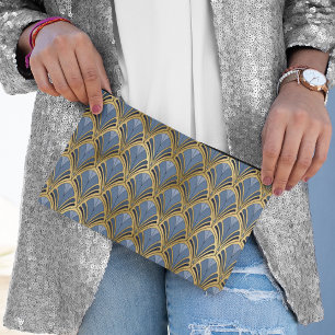 青エレガント金ゴールドアールデコヴィンテージパターン アクセサリーポーチ