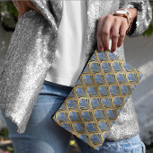 青エレガント金ゴールドアールデコヴィンテージパターン アクセサリーポーチ