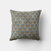 青エレガント金ゴールドアールデコヴィンテージパターン クッション (裏面)