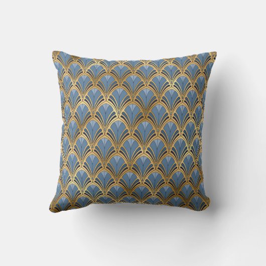 青エレガント金ゴールドアールデコヴィンテージパターン クッション (裏面)