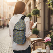 青エレガント金ゴールドアールデコヴィンテージパターン スリングバッグ