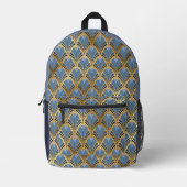青エレガント金ゴールドアールデコヴィンテージパターン プリントバックパック (正面)